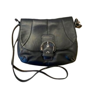 COACH Small Black Soft Leather Saddle Crossbody Bag Buckle Flap